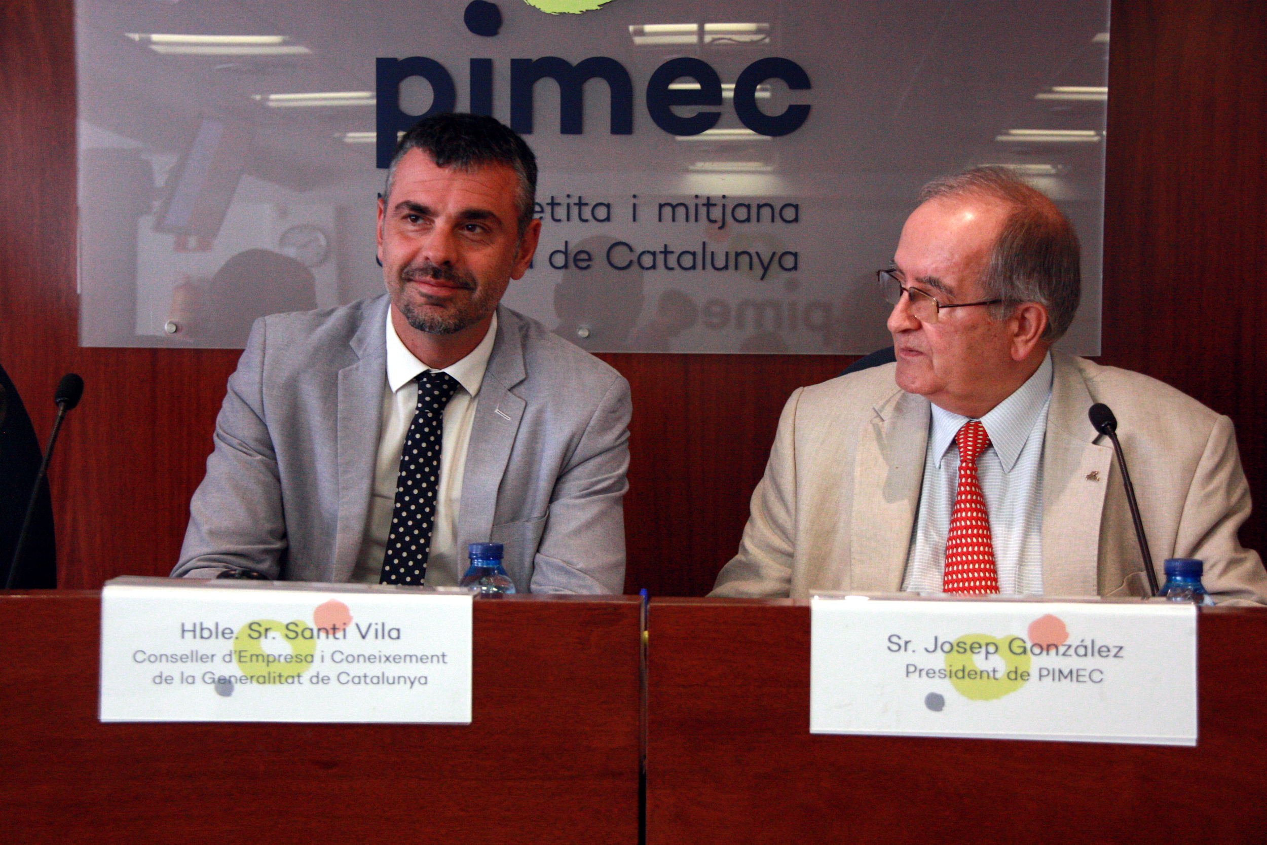 The Minister for Business and Knowledge Santi Vila with PIMEC president Josep González