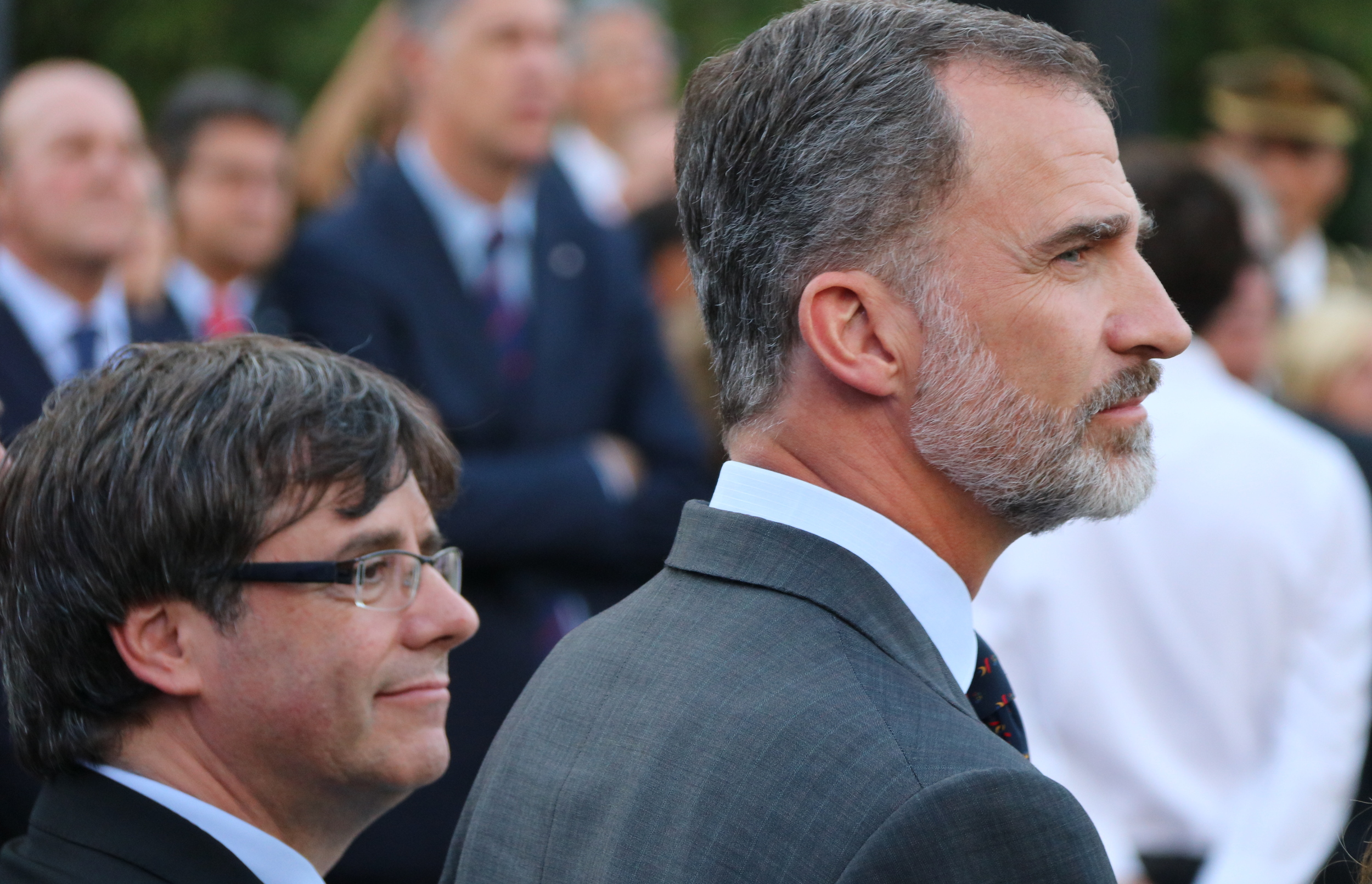 Catalan president Carles Puigdemont and Spanish king Felipe VI at the 25th anniversary celebration of the Barcelona Summer Olympics