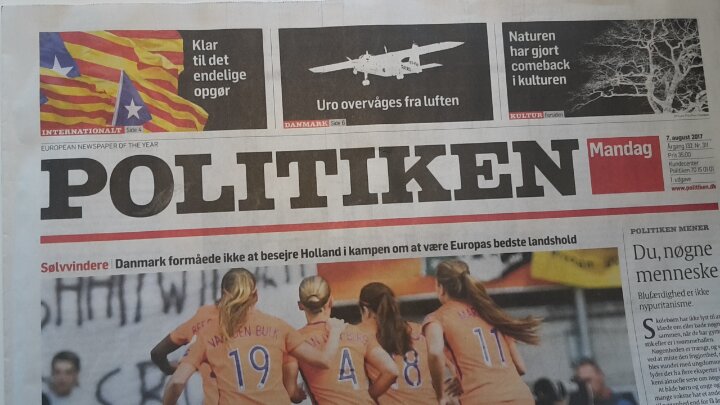 Front page of the Danish newspaper 'Politiken' on Monday August 7 2017 (by Nils Gisli)