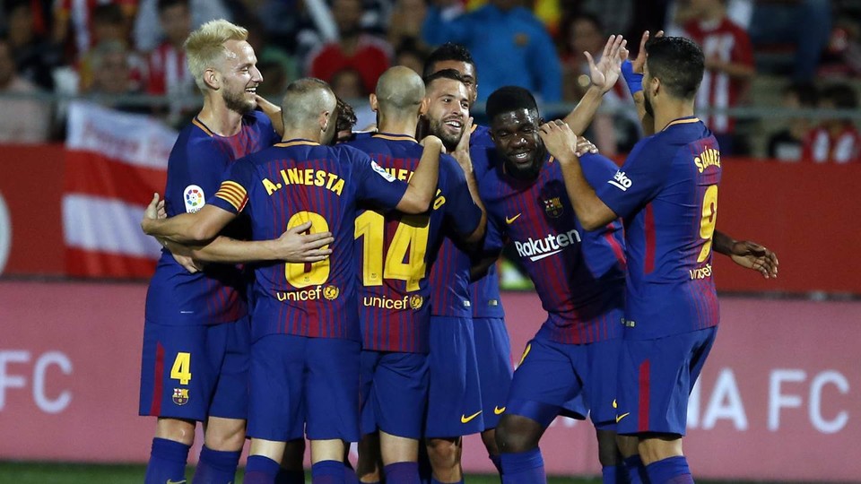 Barcelona celebrate going a goal ahead on Saturday evening (by FCB)