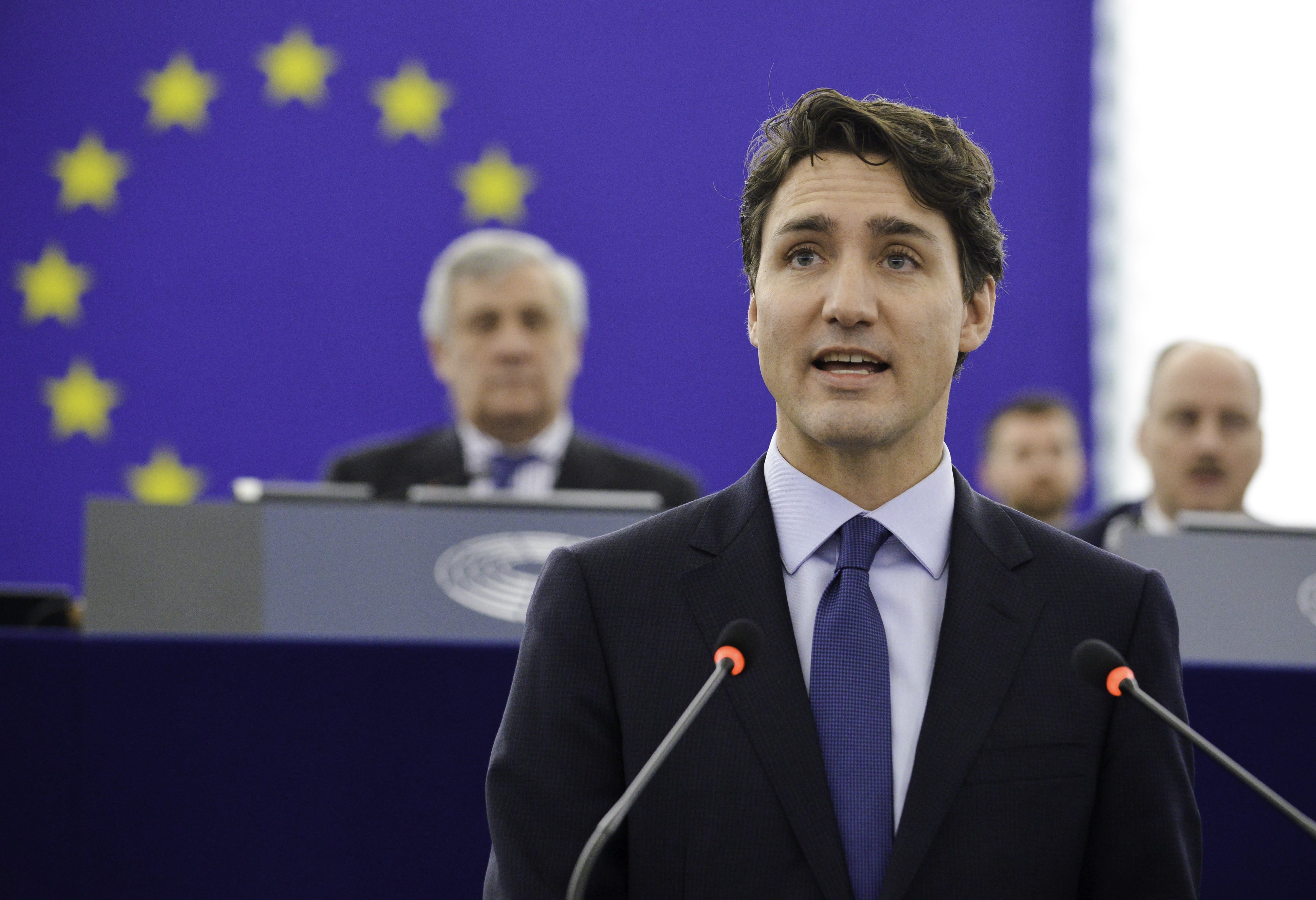 Canadian Prime Minister Justin Trudeau speaking at the European Parliament in Strasbourg (by the European Parliament)