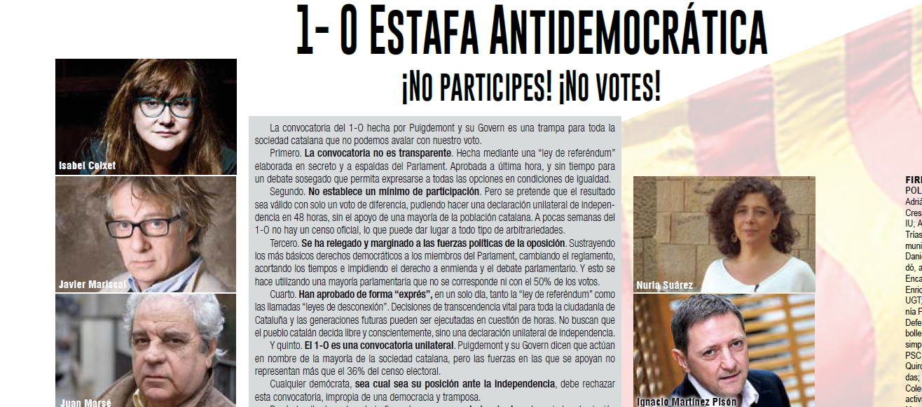 The ad for the anti-referendum manifesto, published in El País newspaper