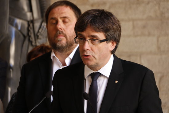 Catalan president, Carles Puigdemont, during his statement over the raids