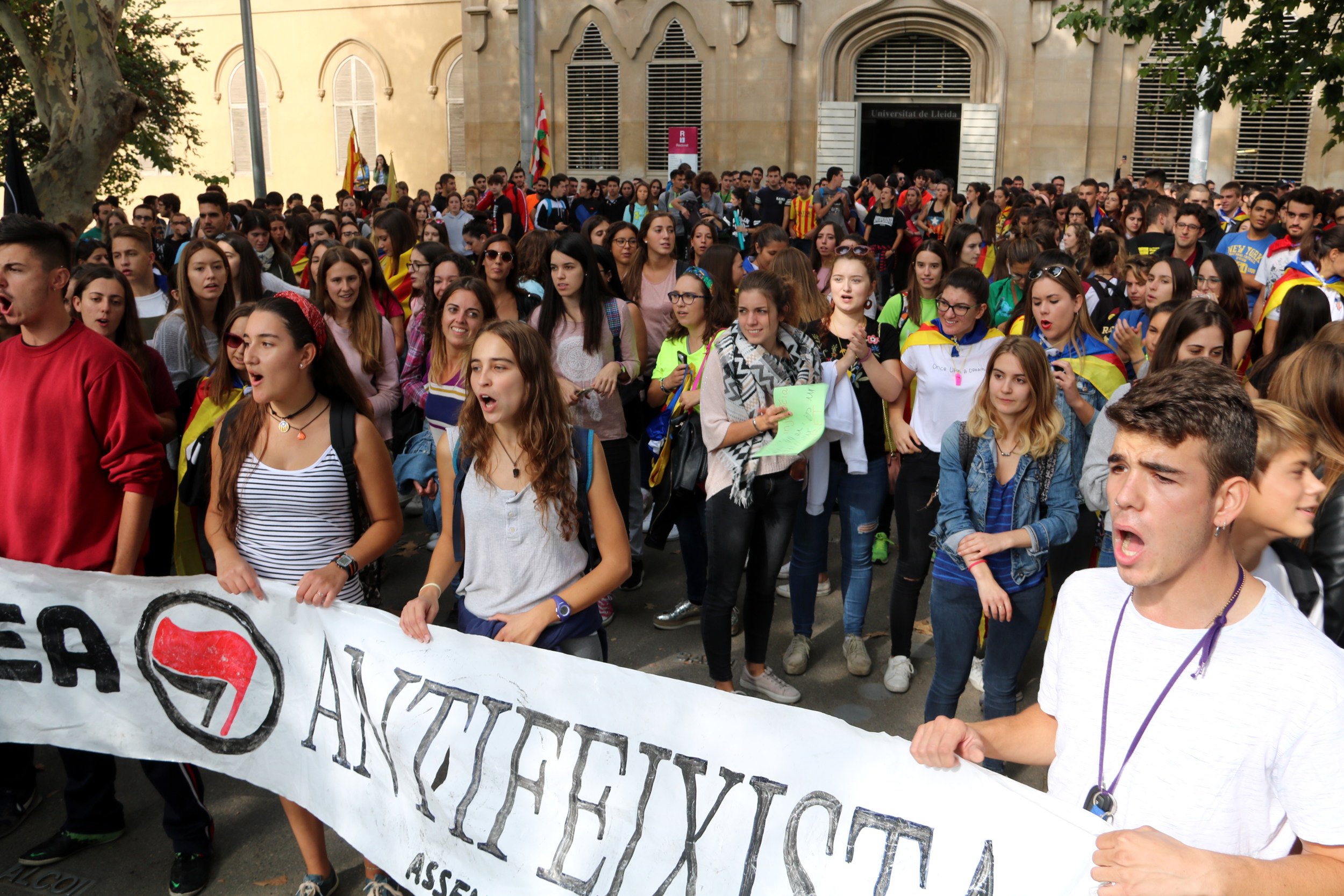 Students protest at the University of Lleida on September 22