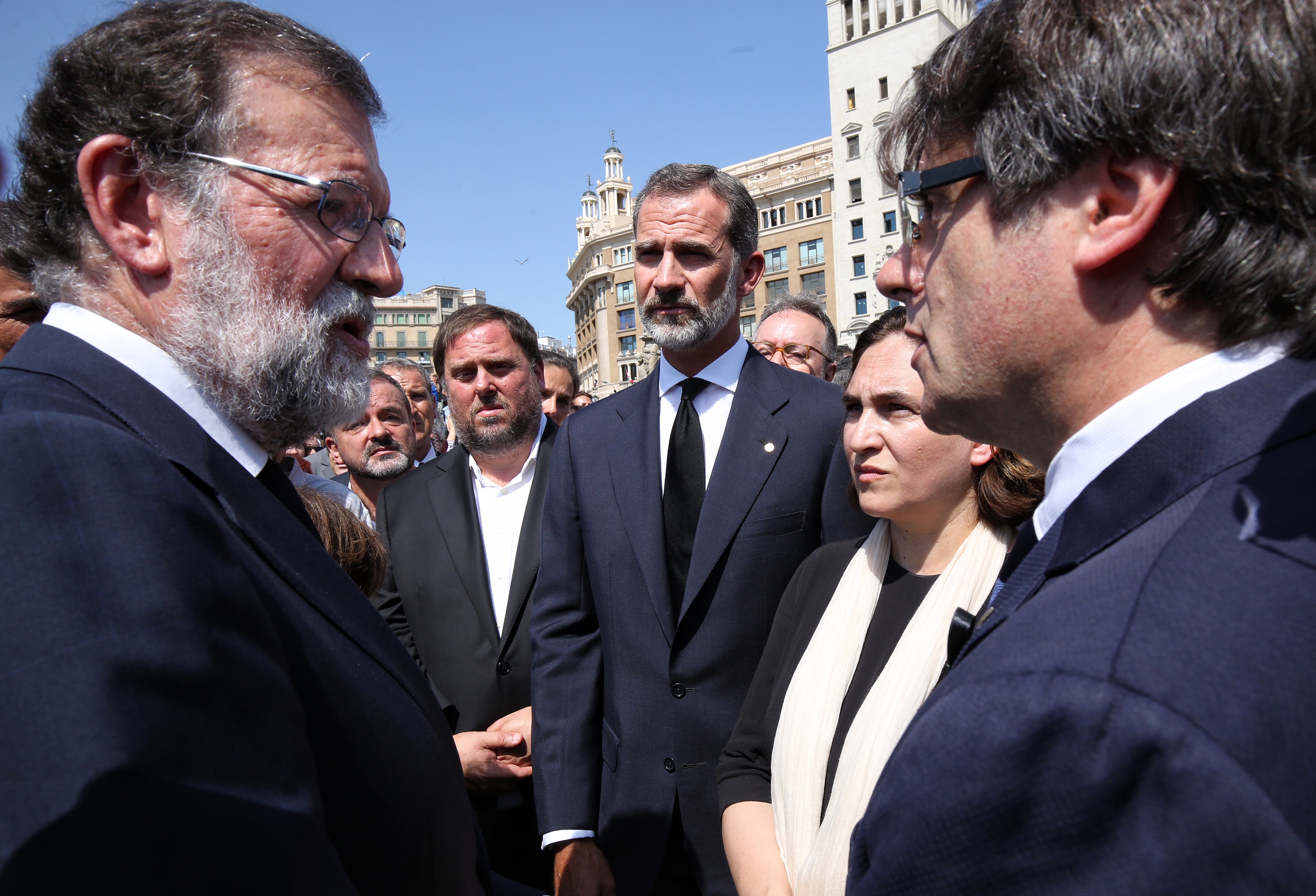 Carles Puigdemont, Mariano Rajoy, Ada Colau, Felipe VI and Oriol Junqueras in August 2017, Barcelona (by ACN)