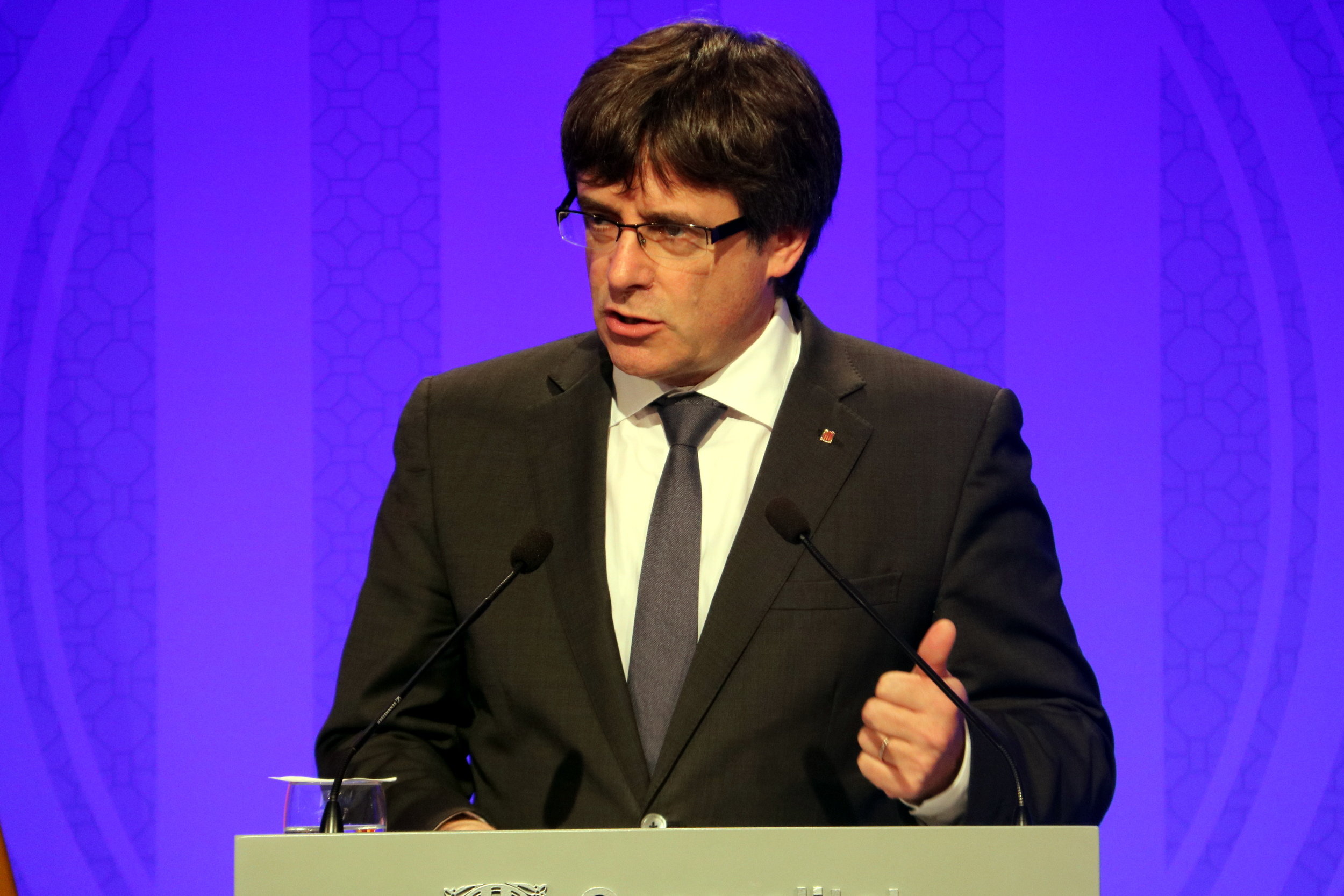 The Catalan president, Carles Puigdemont, during his press conference this Monday
