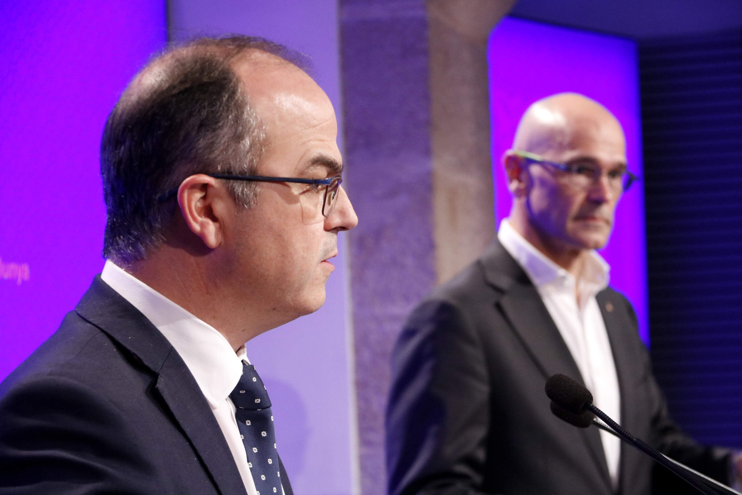 The Catalan government spokesman, Jordi Turull, and the Foreign Affairs Minister, Raül Romeva (by ACN)