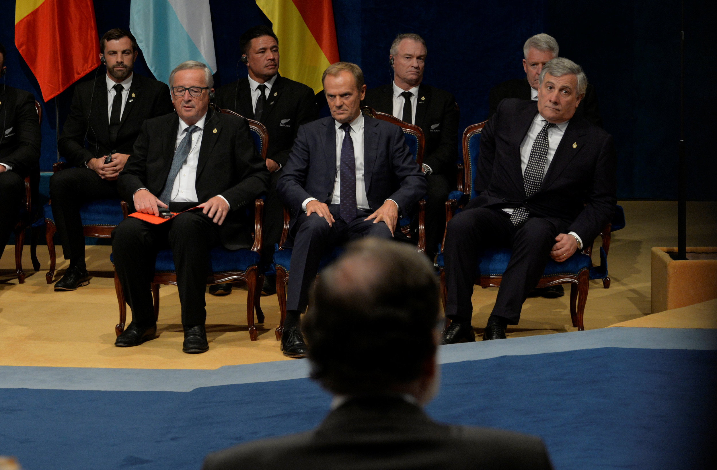 Jean-Claude Juncker, Donald Tusk, and Antonio Tajani at the event for the Princess of Asturias Award of Concordia 2017