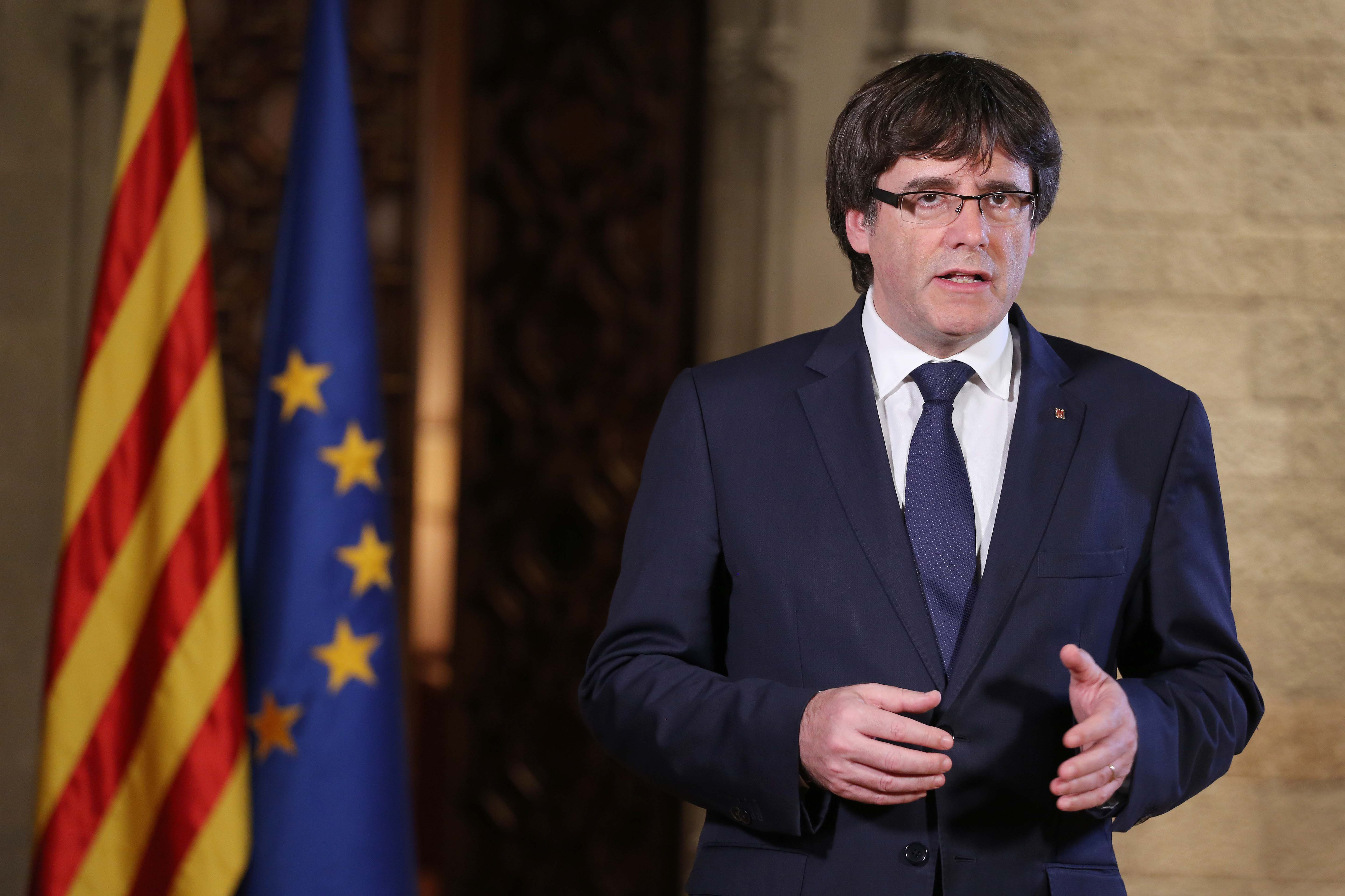Catalan president Carles Puigdemont in his speech on October 21 following Mariano Rajoy's announcement that Article 155 will be activated to seize Catalonia's self-government (by Rubén Moreno)
