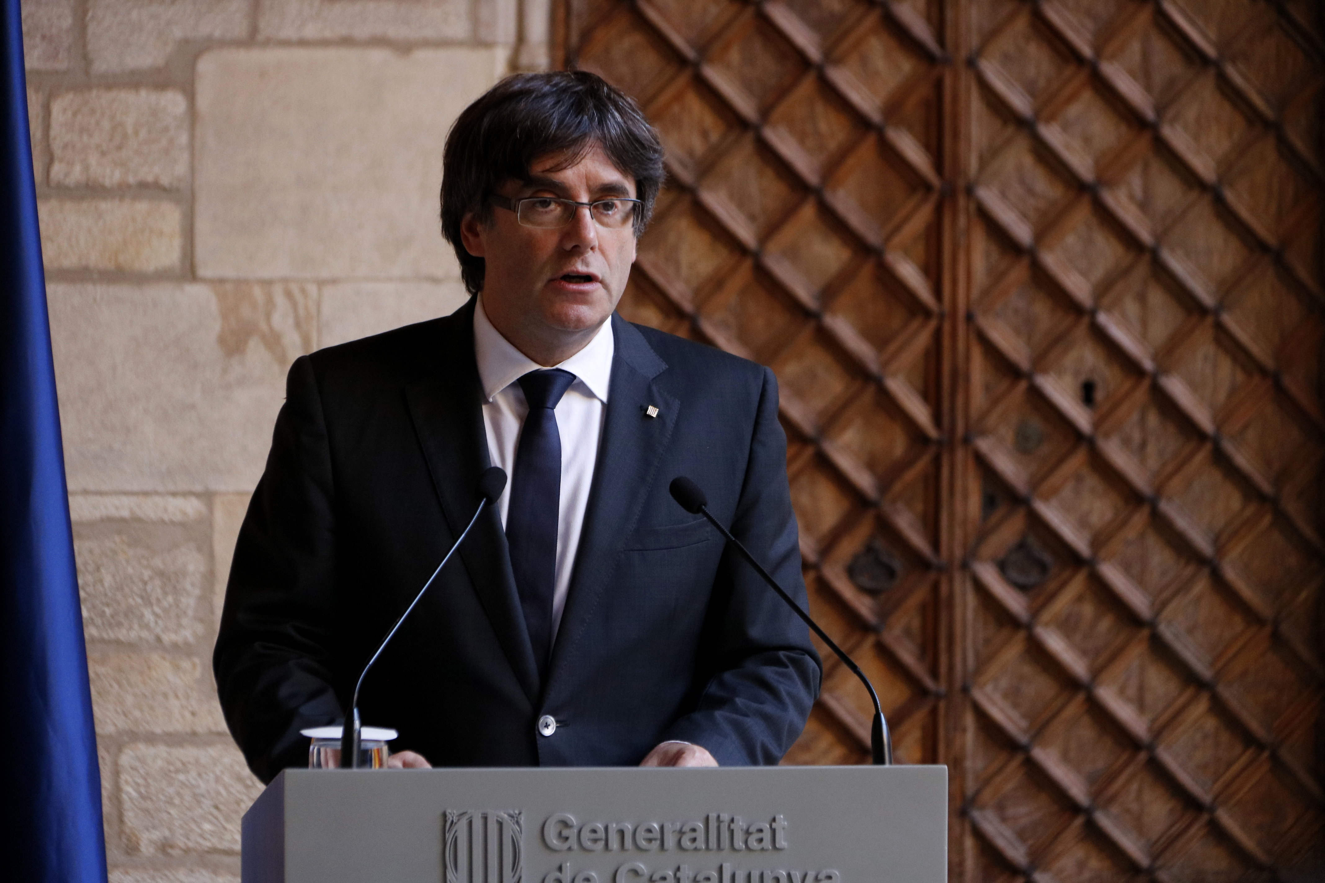 Catalan president Carles Puigdemont during his speech (by Guillem Roset)