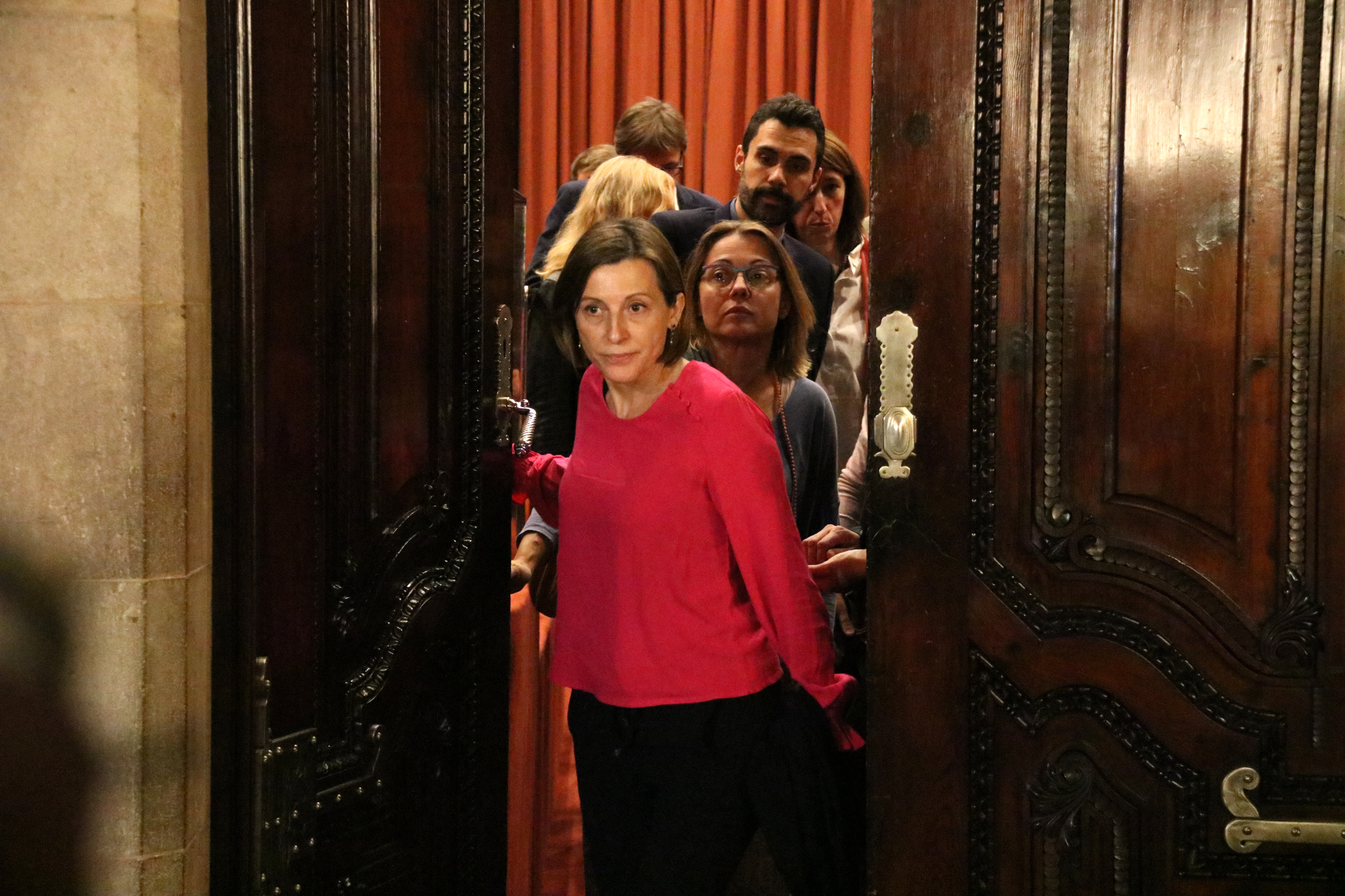 President of Parliament Carme Forcadell leaving meeting with Together for Yes on Oct 30 (by ACN)
