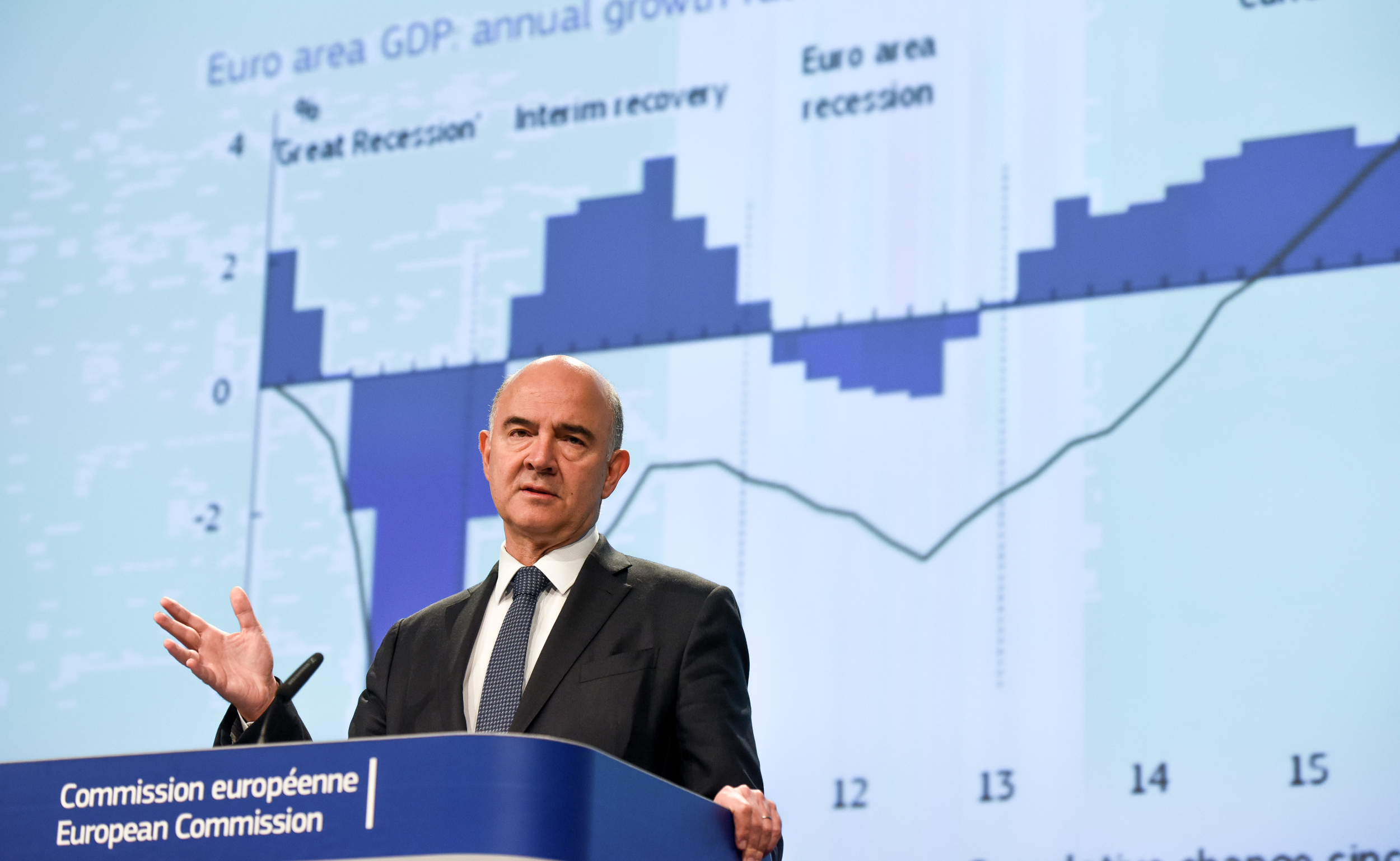 European Commissioner for Economic and Financial Affairs Pierre Moscovici presenting presenting economic forecast (by ACN)