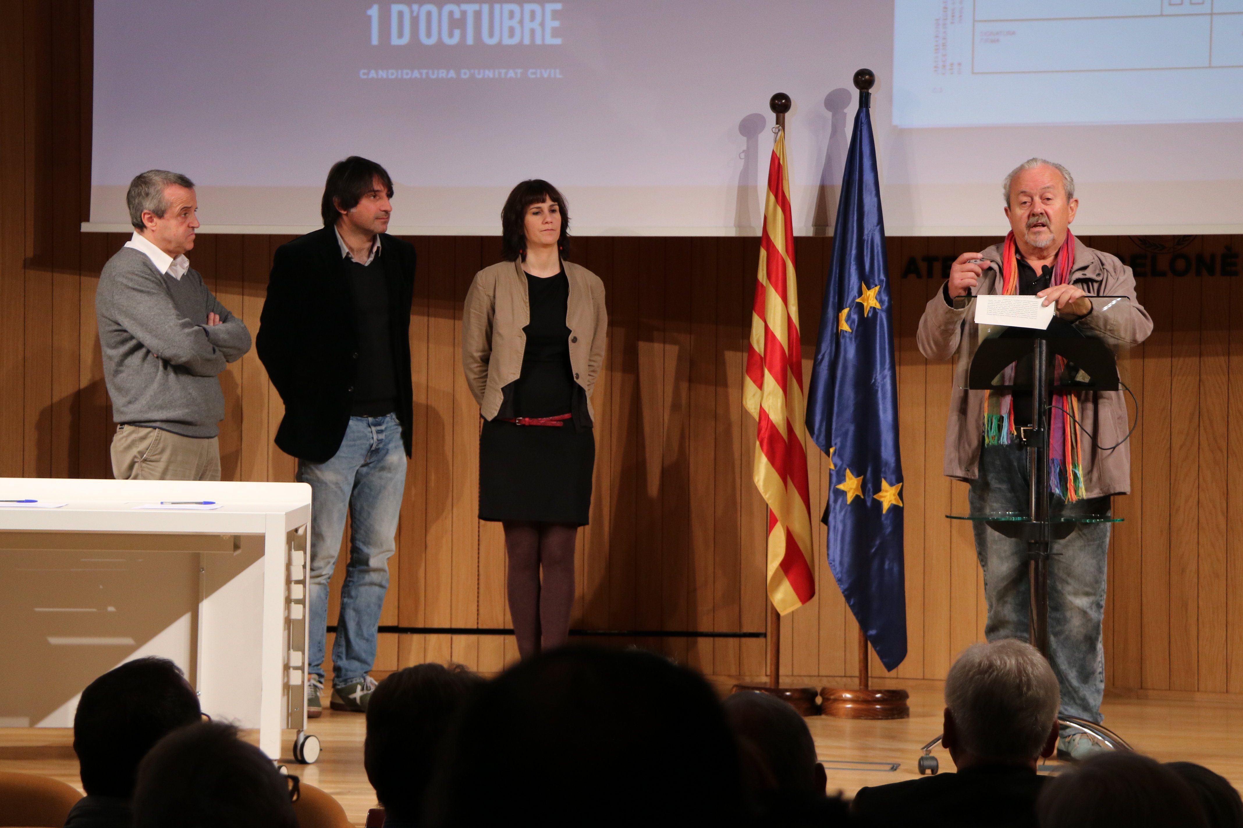 Four supporters of joint civil candidacy initiative, Antoni Morral, Francesc de Dalmases, Aurora Madaula and Pere Pugès, on Friday (by ACN)