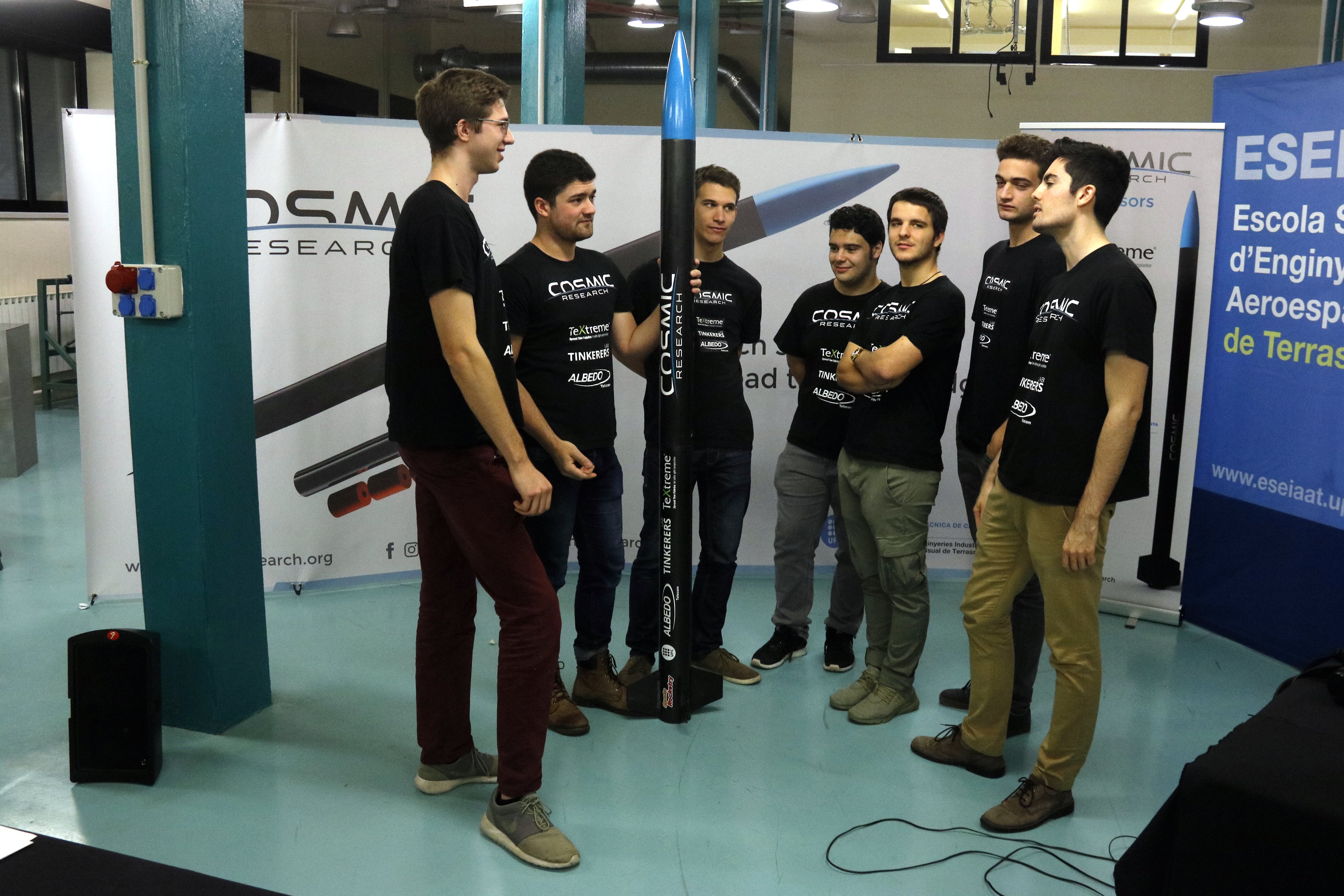 Students from the 'Cosmic Research´group with their rocket 'Resnik' named after American engineer and astronaut Judith Resnik 