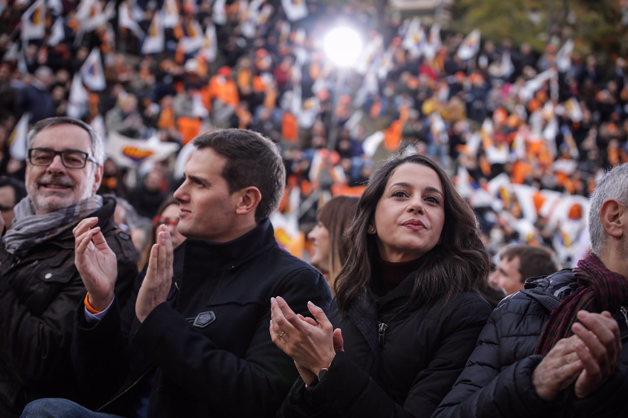Ciutadans' leader Inés Arrimadas and the leader of the party in Spain, Albert Rivera (by Cs)