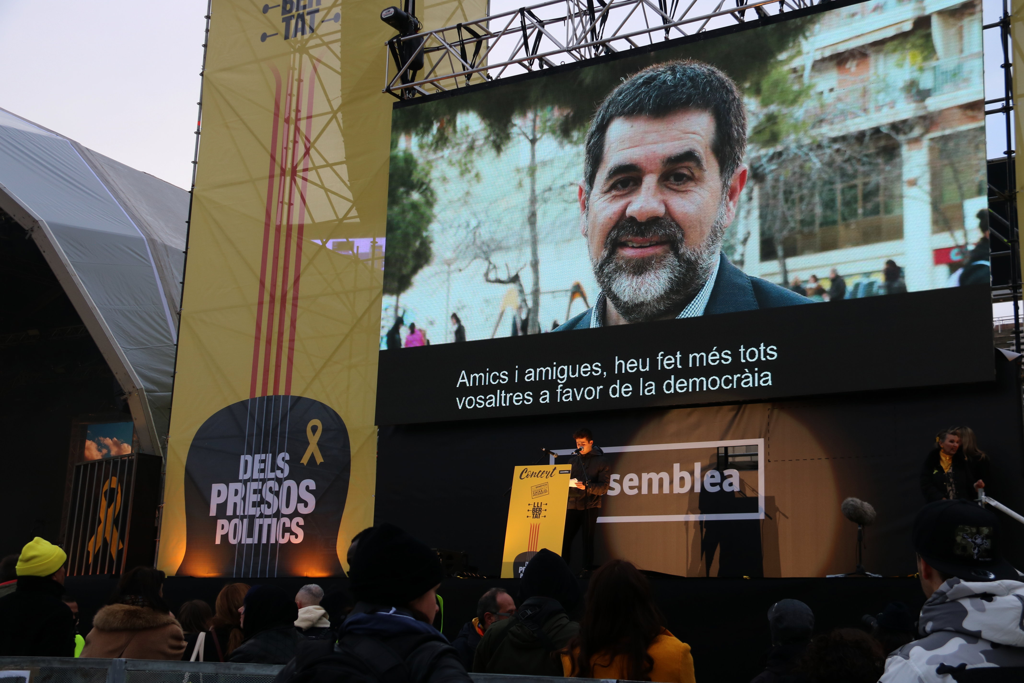 Jordi Sànchez broadcast at a Together for Catalonia event on Friday (by ACN)