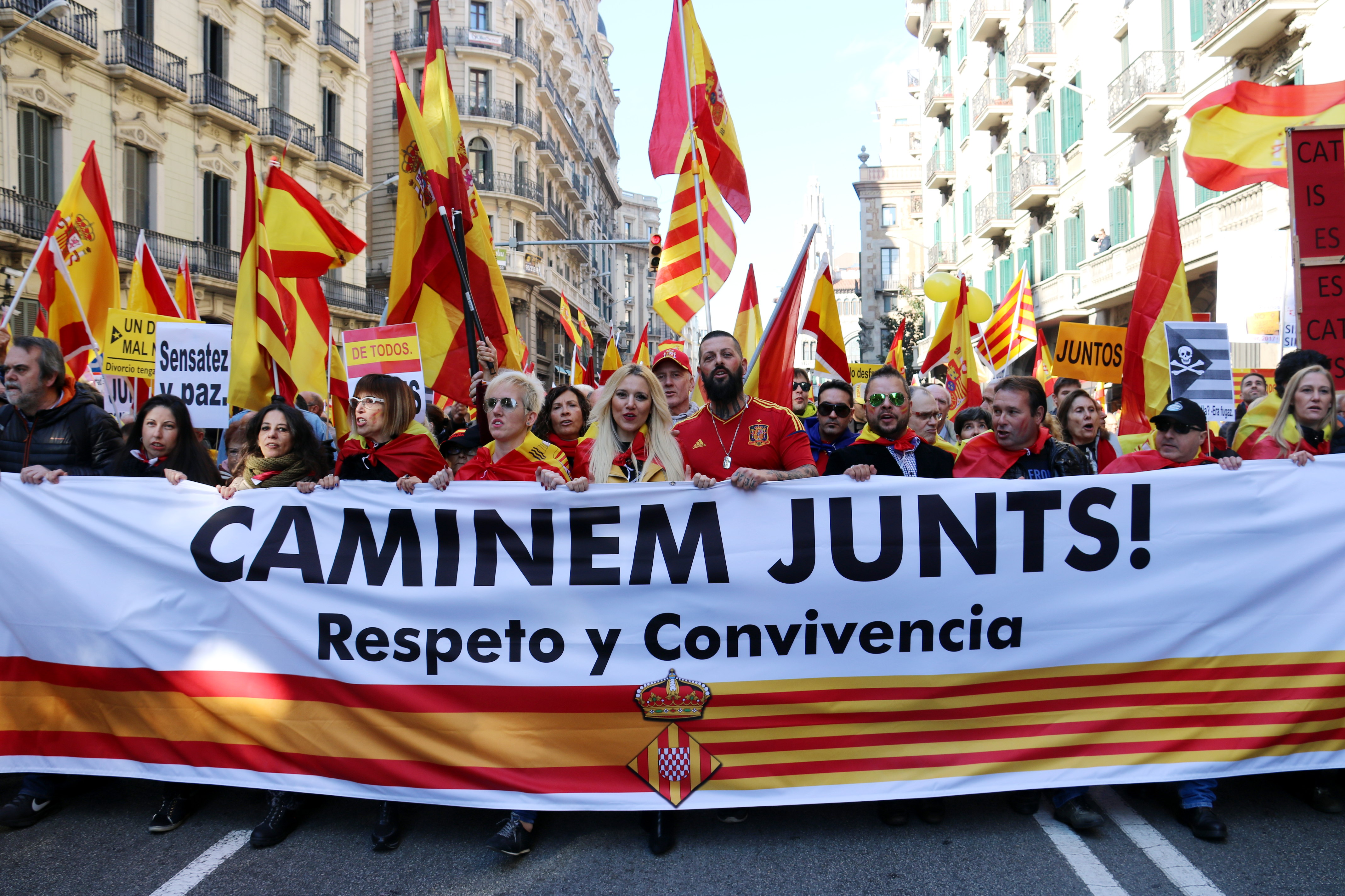 Unionist protesters in Barcelona on Spain's Constitution Day (by ACN)