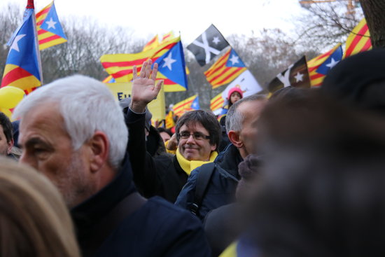 Catalan president Carles Puigdemont at a pro-independence rally held in Brussels on December 7 (by Rafa Garrido)