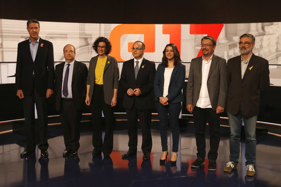 The seven party representatives who took part in the debate on Monday evening (by Jordi Pujolar)