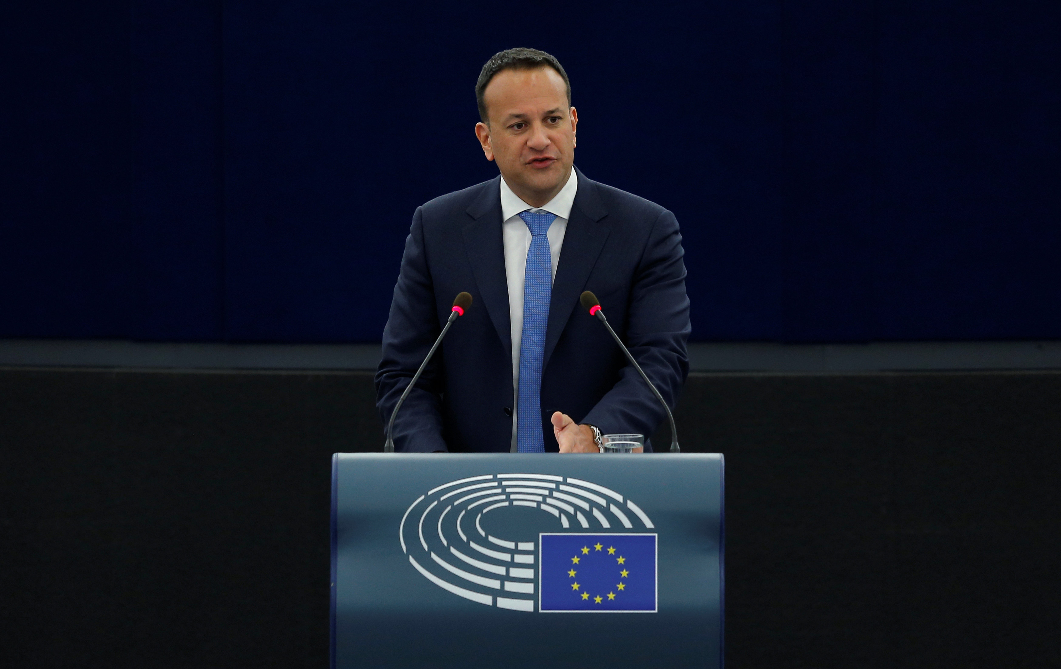 Leo Varadkar, the Irish PM, speaking at the European Parliament on January 17 (by Reuters)