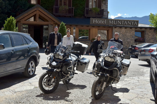 Four motorcyclists parked up at Cerdanya EcoResort de Prullans (by ACN)