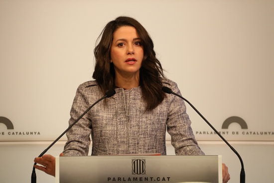 Ciutadans leader Ines Arrimadas at press conference on Monday (by ACN)