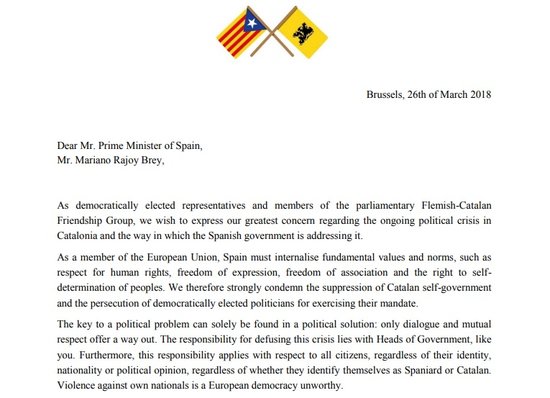 Letter sent to Spanish government by Flemish politicians (by ACN)