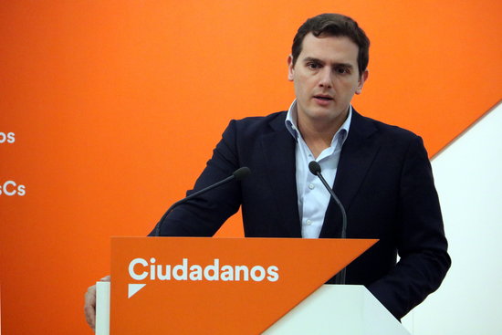 C's leader Albert Rivera at a press conference on January 8 2018 (by Tània Tàpia)
