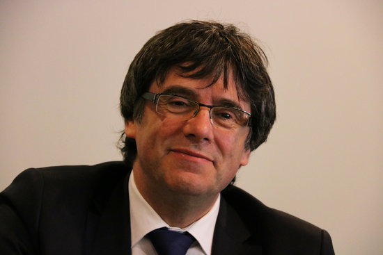 Leader of JxCat Carles Puigdemont during a meeting with party on April 18 2018 (by Bernat Vilaró)