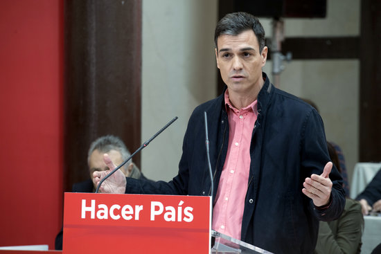 Pedro Sànchez speaks during a PSOE act on February 17 2018 (courtesy of PSOE)