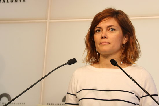 CatECP spokesperson Elisenda Alamany in a press conference at the Catalan Parliament on May 15 2018 (by Laura Batlle)