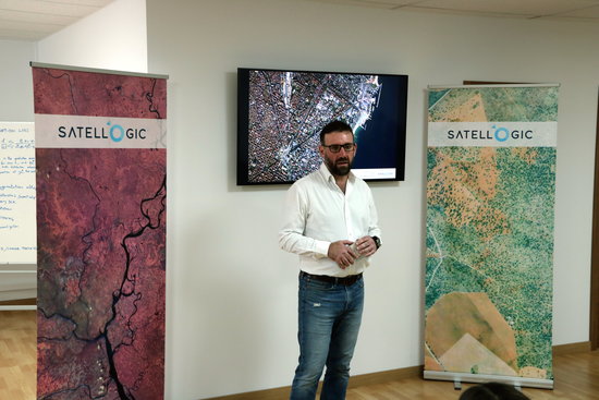 Satellogic chief data scientist Marco Bressan at presentation of new HQ in Barcelona (by Luis Rodríguez)