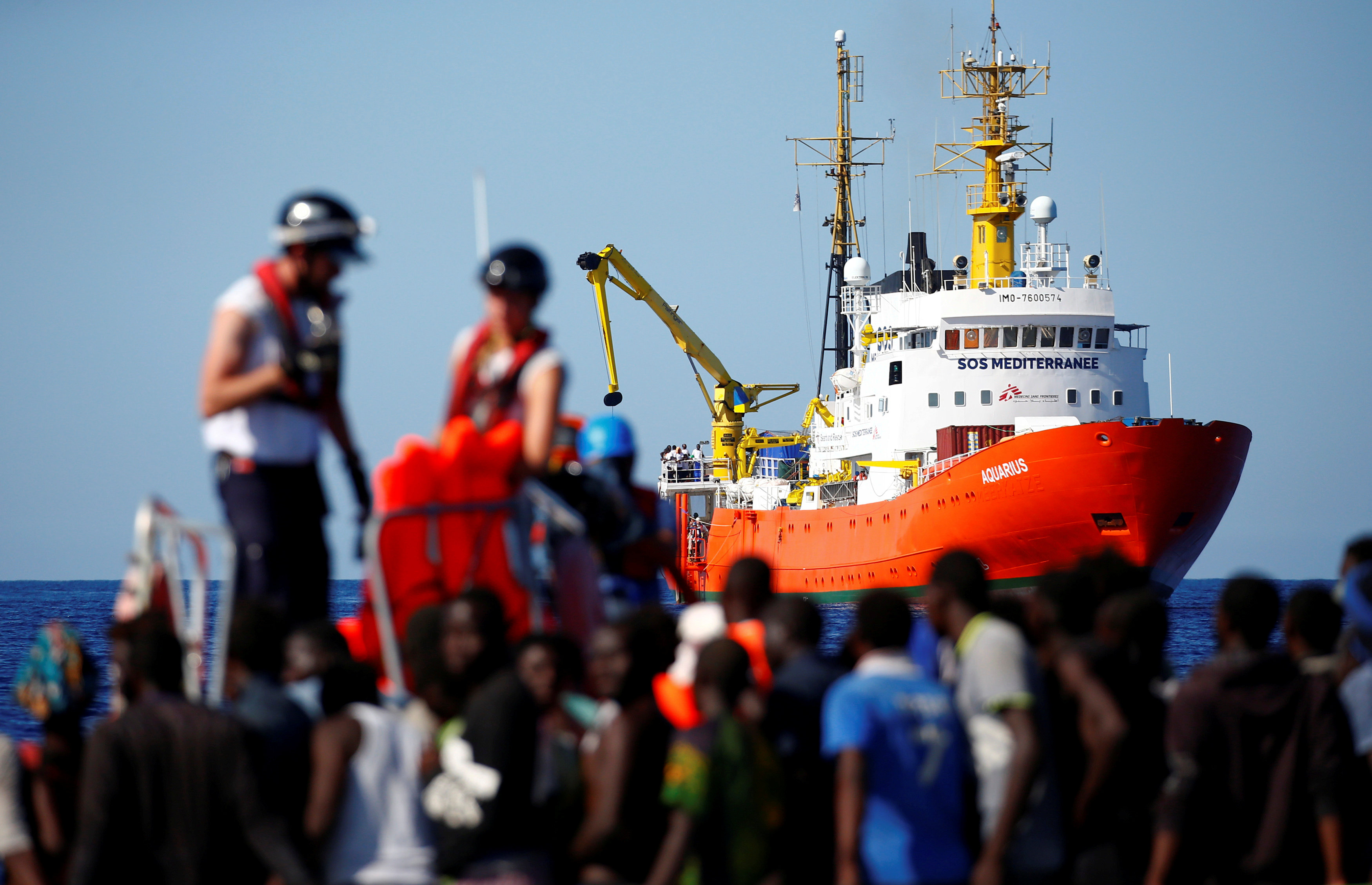 MV Aquarius rescue ship is seen as migrants are rescued by SOS Mediterranee organisation in the Mediterranean Sea (REUTERS)