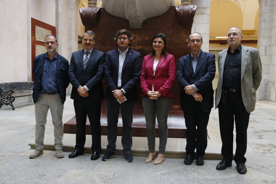 Commissioner for the Mediterranean Games Javier Villamayor, the organizer for the Cultural Programming of the Games Elisa vedrina, and the director of the Pau Casals Foundation Jordi Pardo, among others, on June 6 2018 (by Sílvia Jardí)