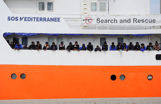 Rescue ship 'Aquarius' waiting to dock in an Italian port on an image from May 27, 2018 (Reuters)