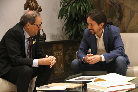 The Catalan president, Quim Torra, with Podemos leader, Pablo Iglesias (by Rafa Garrido)