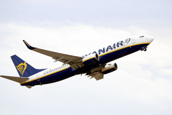 A Ryanair airplane leaves from the Reus airport on December 14, 2018