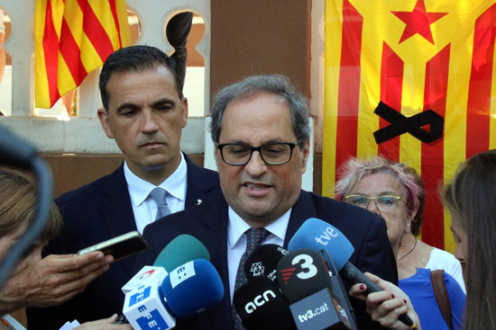 Catalan president Quim Torra speaking to the press (by ACN)