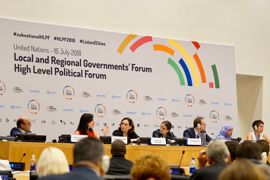 Barcelona mayor Ada Colu speaks at the Local and Regional Government's Forum at the UN on July 16 2018 (photo courtesy of Barcelona City Council)