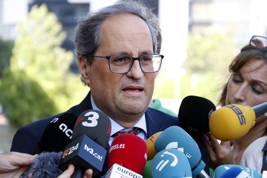 Catalan president Quim Torra speaks to the press on July 19 2018 (by Laura Fíguls)