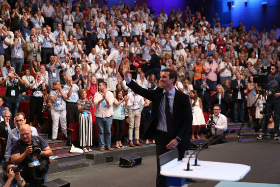 Pablo Casado speaks at the PP congress to appoint a new leader on July 21 2018 (by PP)
