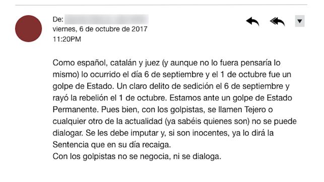 Leaked message from a Spanish judge (published by eldiario.es)