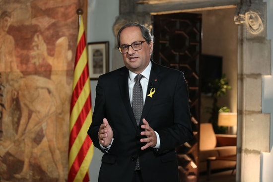 The Catalan president, Quim Torra, in his institutional speech on the eve of the National Day (by Jordi Bedmar)