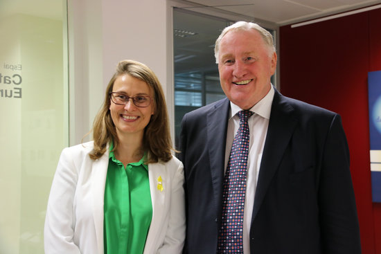 Karl-Heinz Lambertz with Catalan govt delegate Meritxell Serret in Brussels on Wednesday (ACN)