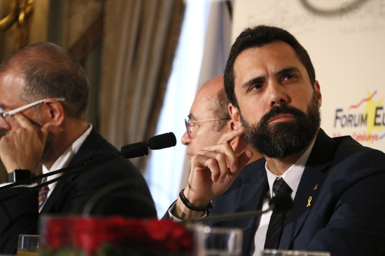 The Catalan parliament speaker Roger Torrent during an event hosted by Tribuna Europa on September 13, 2018 (by Rafa Garrido)