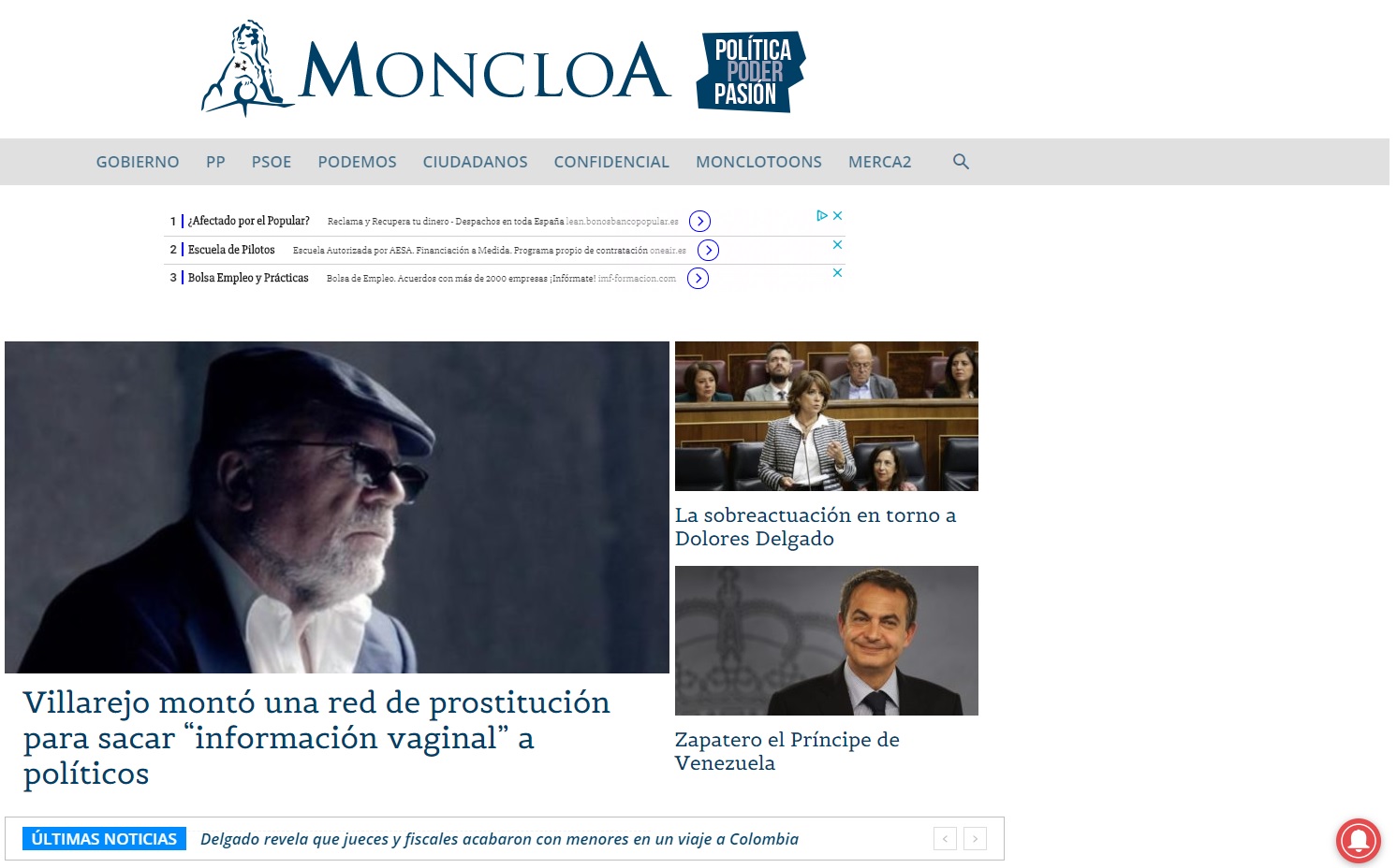 Screenshot of 'moncloa.com' website with the former commissioner leaked conversation in the front page on September 27, 2018