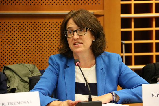 Elisenda Paluzie, the president of the Catalan National Assembly, in the European Parliament (by Blanca Blay)