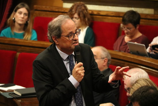 Catalan president Quim Torra speaking in Parliament (by Núria Julià, ACN)