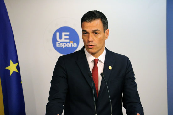The Spanish president, Pedro Sánchez, during a press conference in Brussels on October 18, 2018 (by Natàlia Segura)