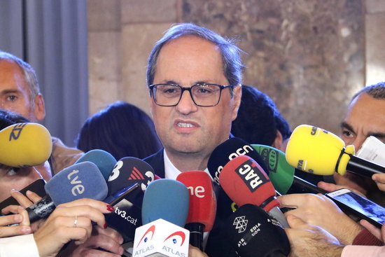 The Catalan president, Quim Torra, talking to the press on October 25, 2018 (by Núria Julià)